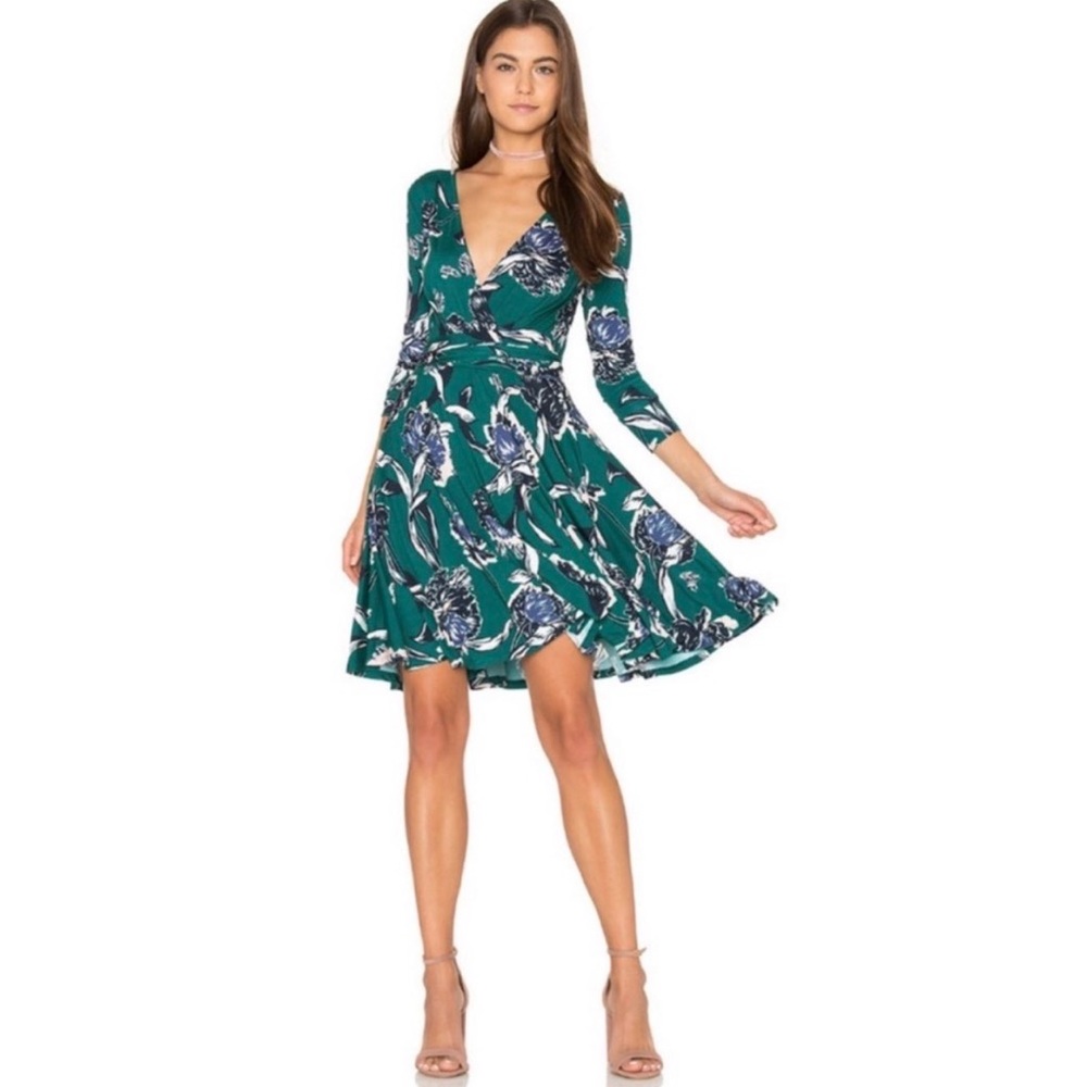 Yumi Kim green wrap dress with flowers, size L